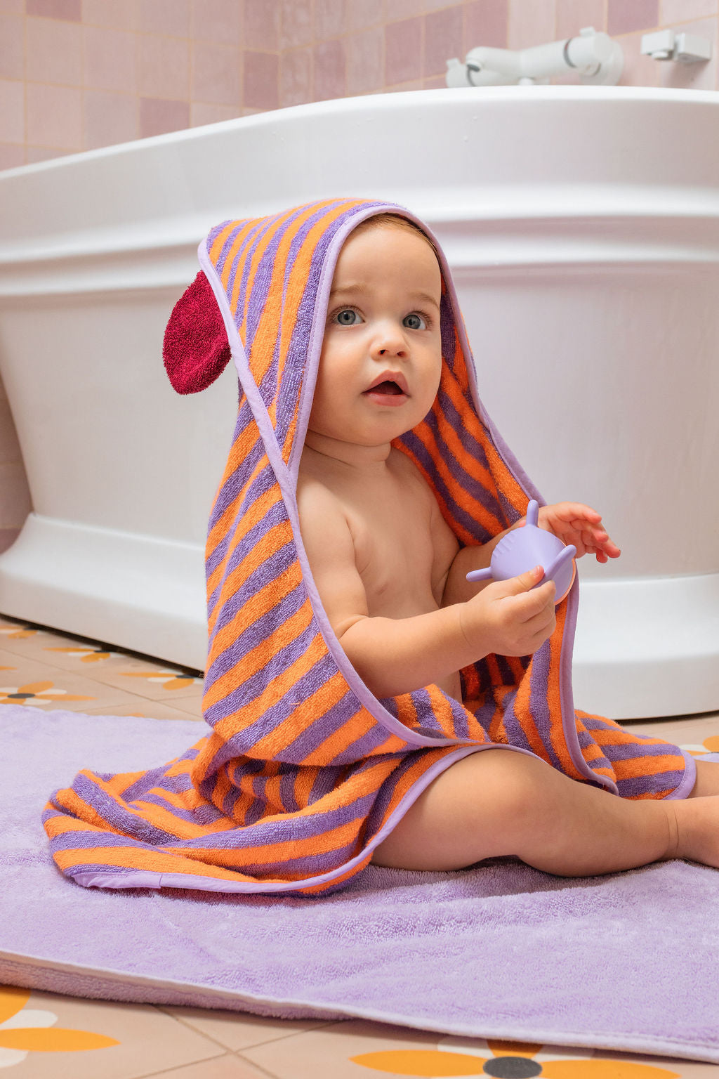 Poncho de bain en coton à capuche - Ourson Lavande