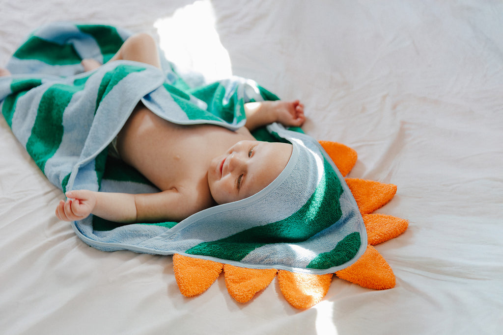 Cotton hooded towel - Dino Lagoon green